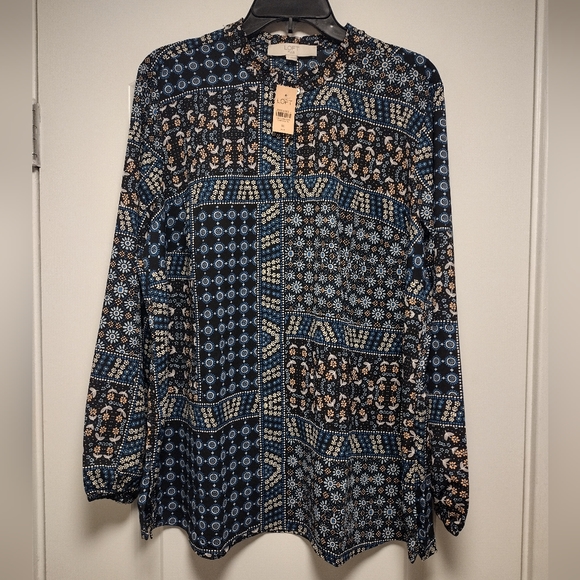 Loft Patchwork Back Peplum Blouse 22W - Picture 2 of 7